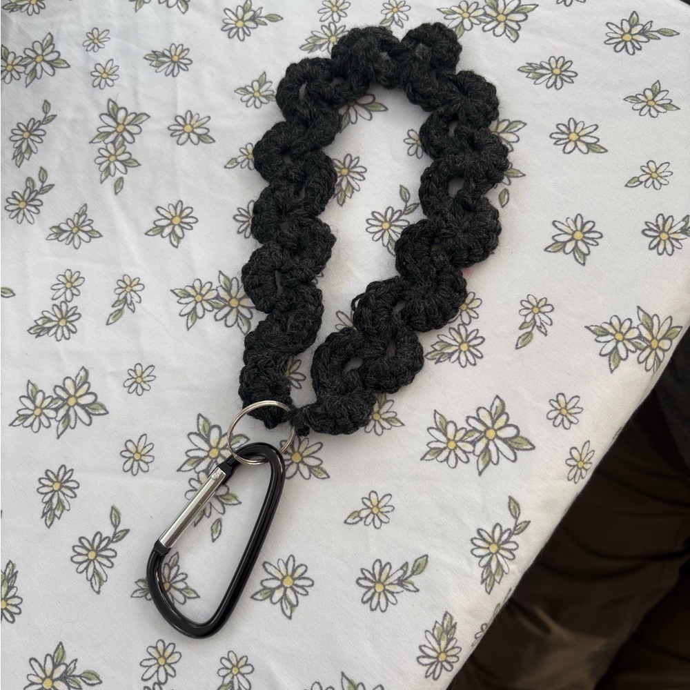 Black Handmade Crochet Keychain Carabiner Wristlet